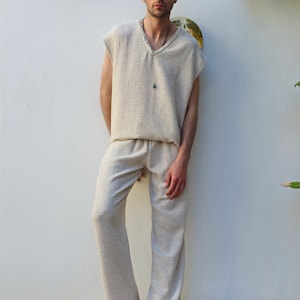 Herrbyxor i hampa med dragsko: Hållbara yogabyxor bild 2