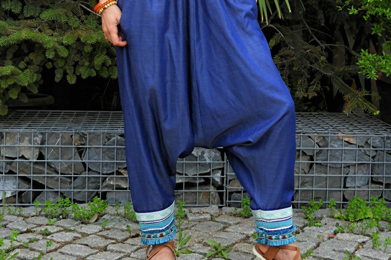 Hippie Pants Gypsy Pants Boho Pants Women Denim Harem Pants Blue Aladdin Pants Harem Pants Women Music Festival Clothing