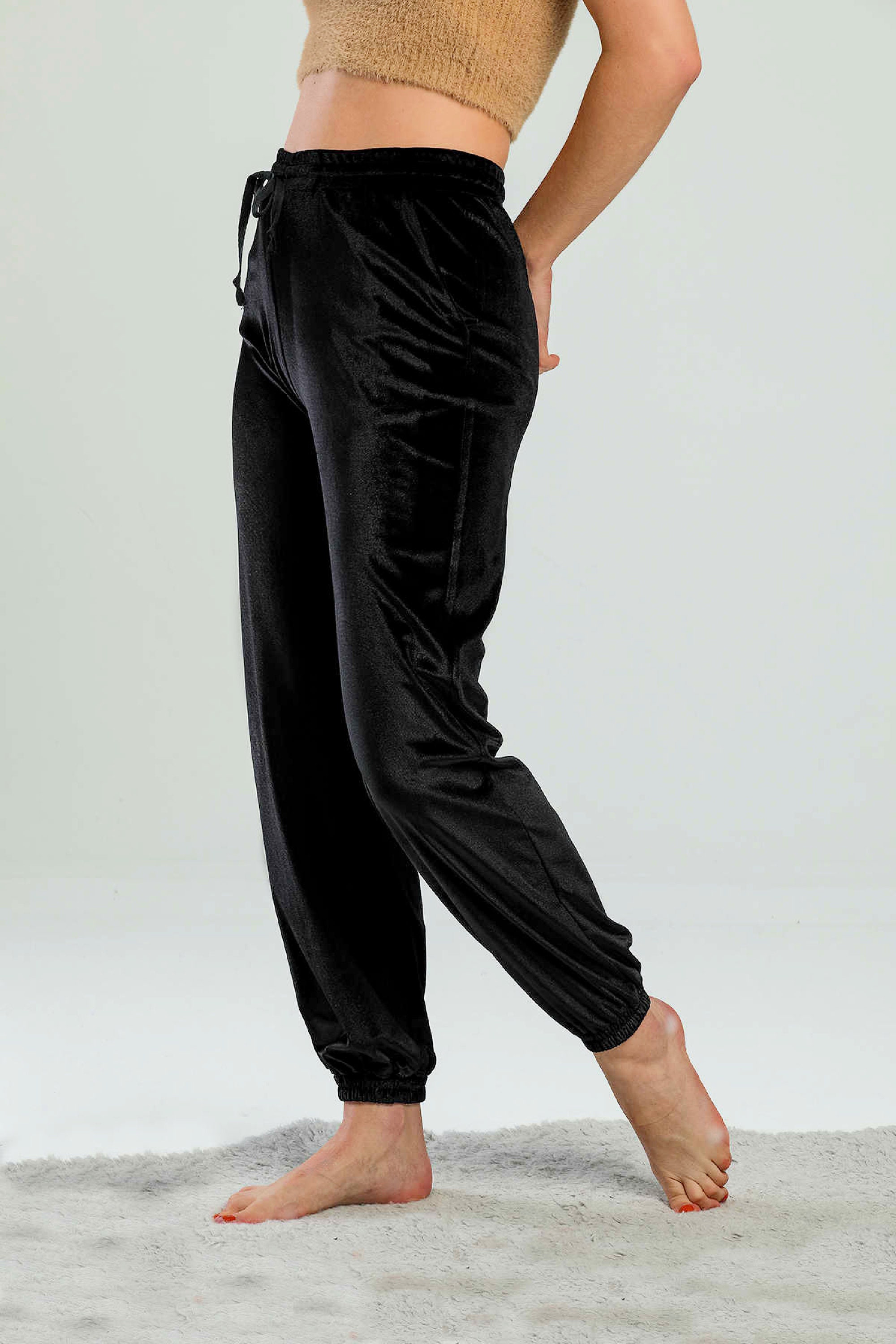 ★Porta★ PORTA VELVET JOGGER PANTS BLACK 24PF026 Velvet Pants, Velvet Joggers, 5X Plus Size Velvet Sweatpants