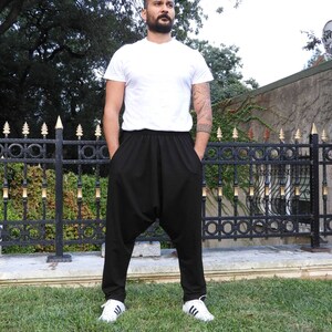 Black Harem Pants Men: Tall Drop Crotch Yoga Pants image 8