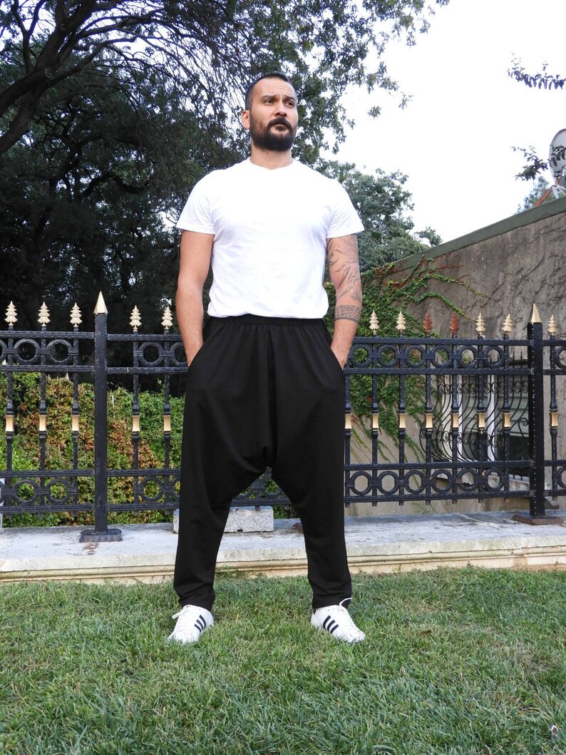 Black Harem Pants Men: Tall Drop Crotch Yoga Pants image 8