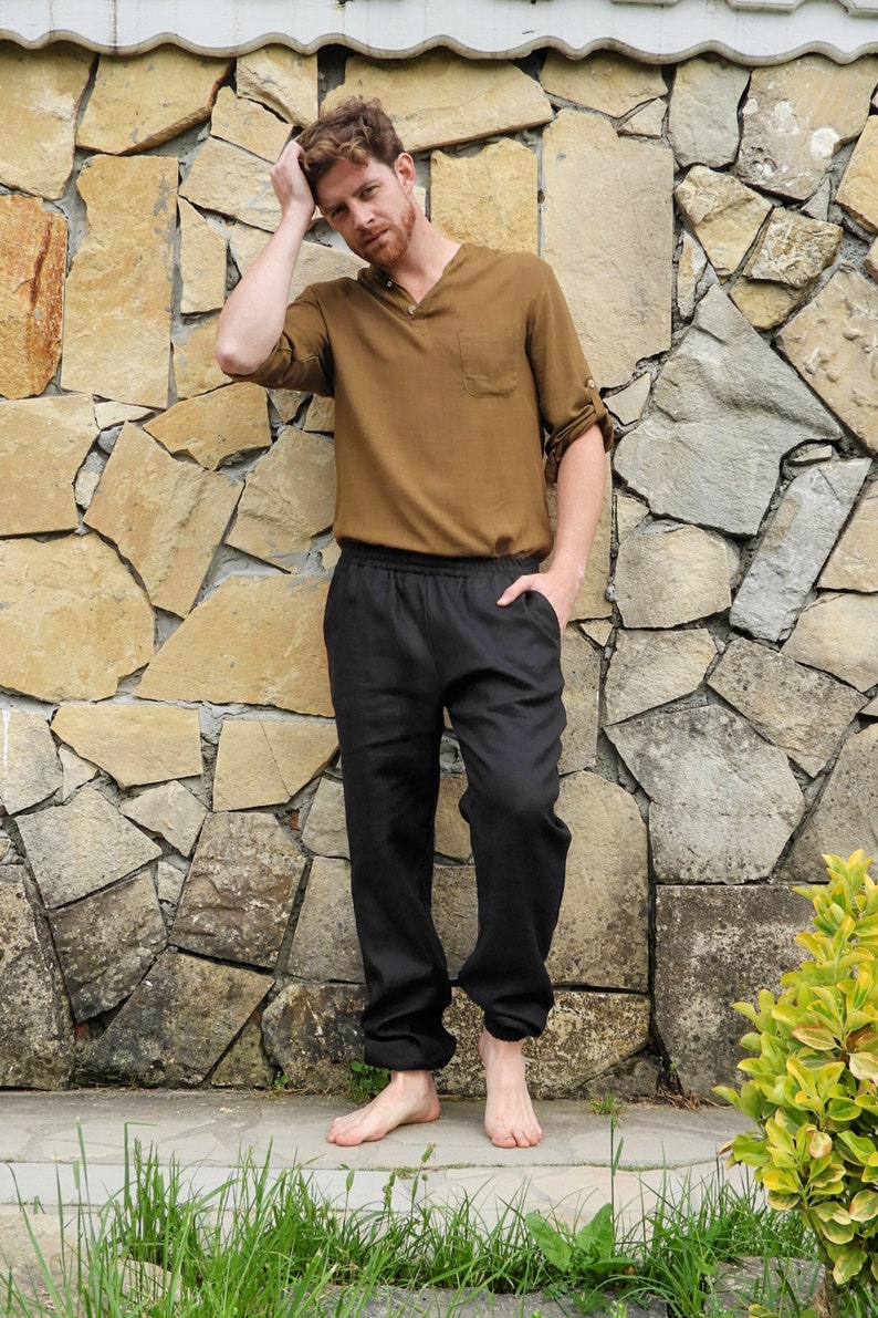 Mens Linen Pants Linen Harem Pants Linen Yoga Pants Big and Etsy