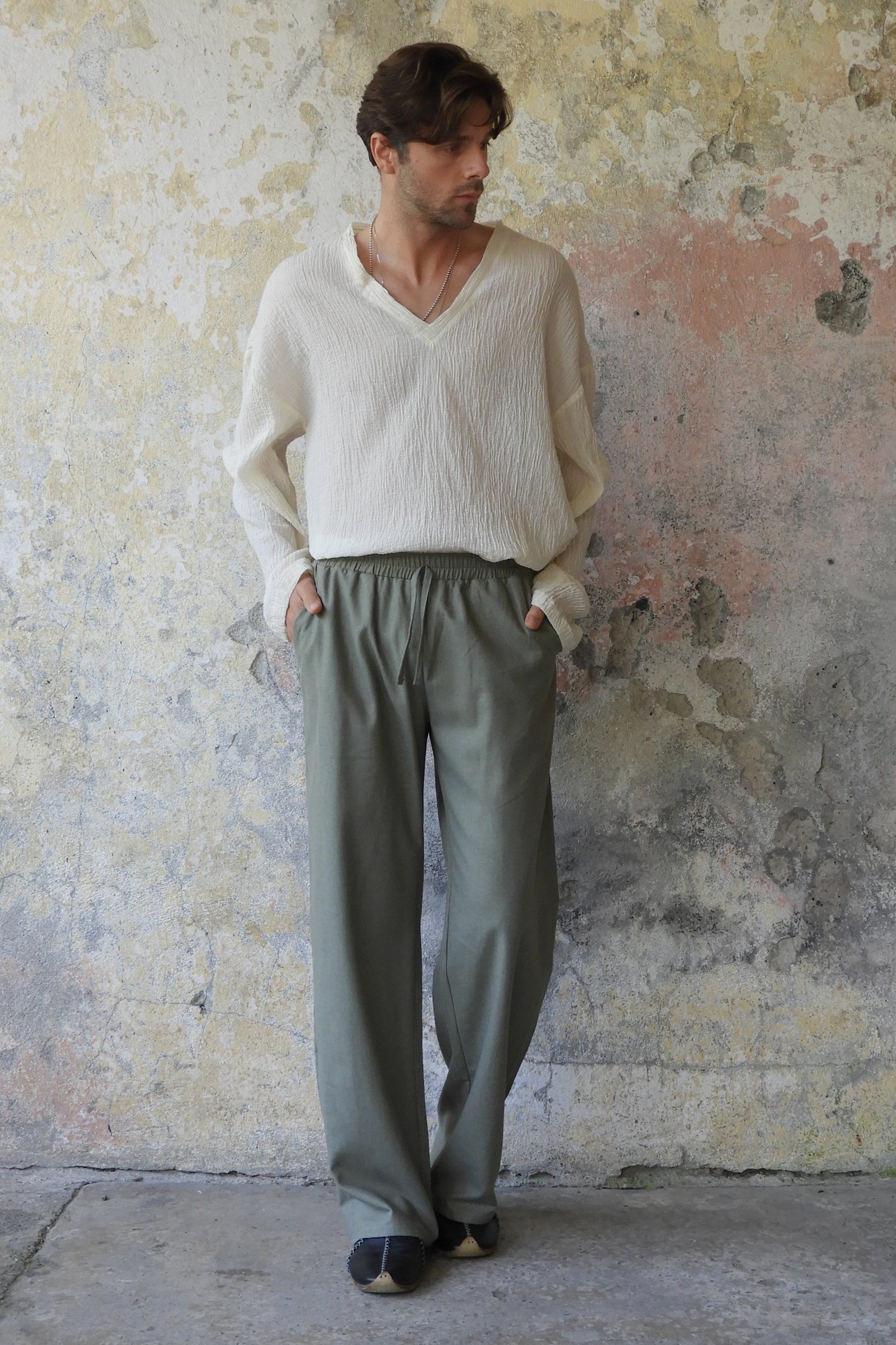 Linen Pants Men, Cotton Trousers Men, Mens Loose Linen Pants