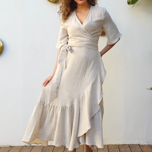 Hemp Boho Dress, Hemp Clothing, Boho Wrap Dress, Festival Outfit Women, Wedding Guest Dress, Sustainable Clothes