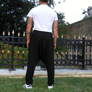 Black Harem Pants Men: Tall Drop Crotch Yoga Pants image 6