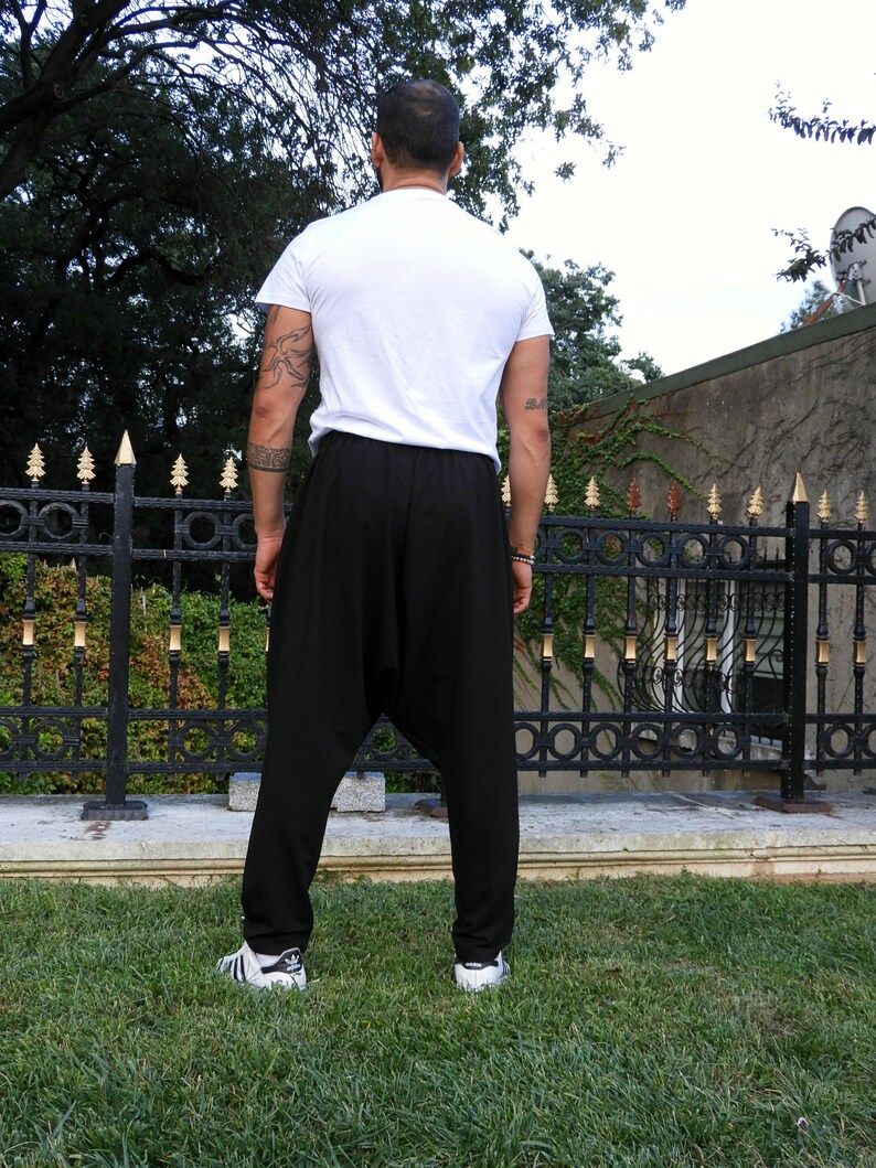 Black Harem Pants Men: Tall Drop Crotch Yoga Pants image 6