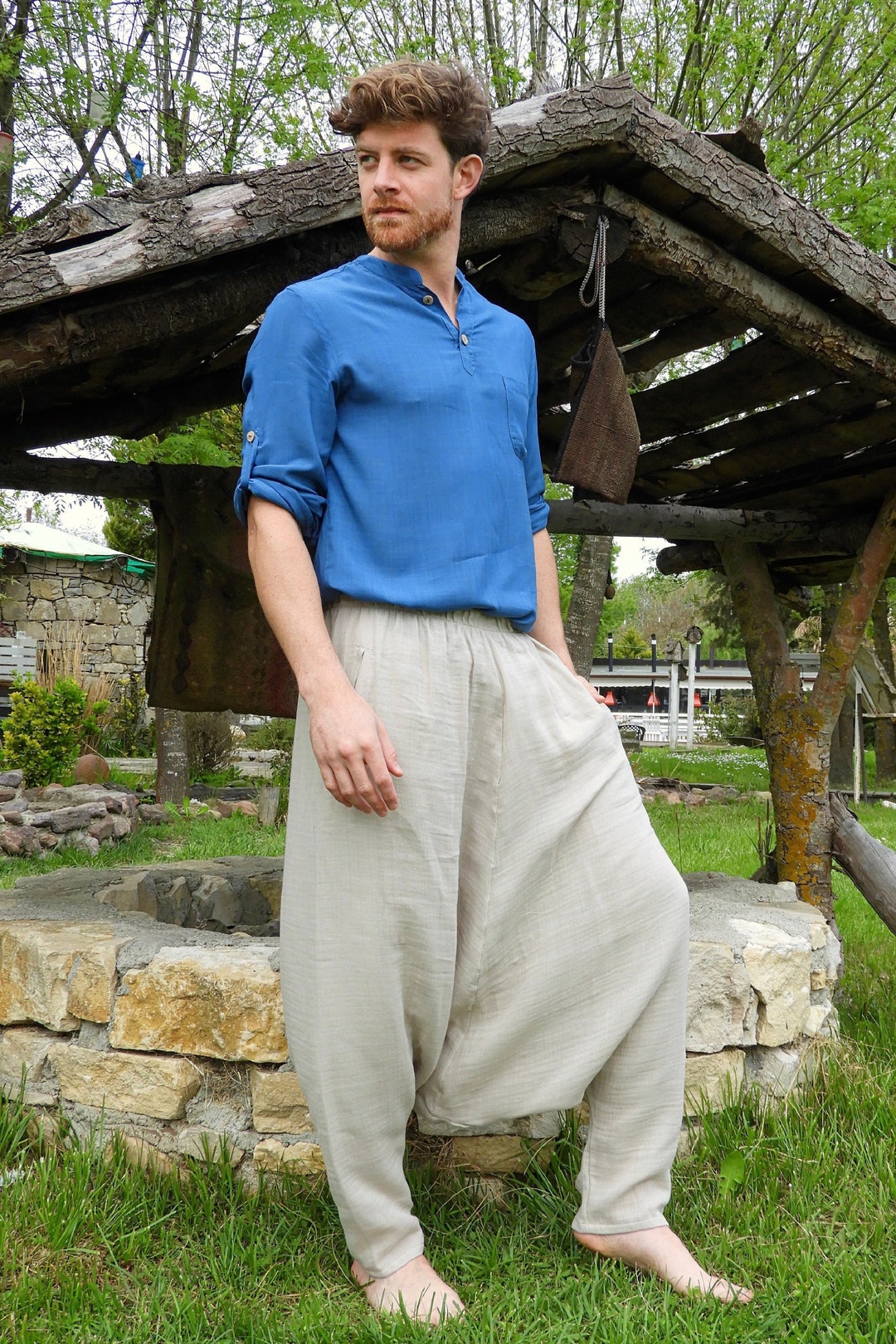 Harem Pants Men, Big and Tall Clothes Men, Drop Crotch Pants, Sarouel