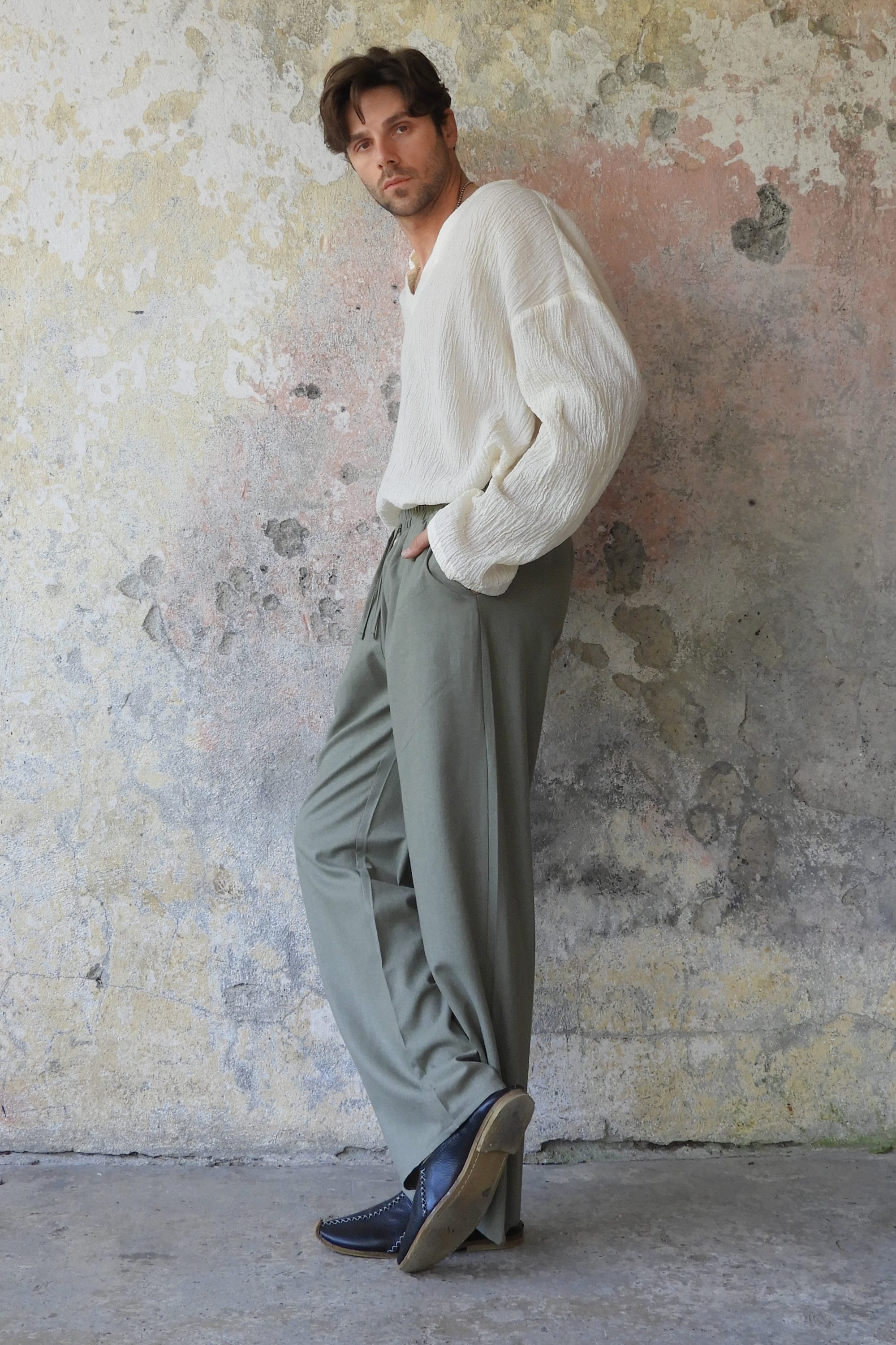 Linen Pants Men, Cotton Trousers Men, Mens Loose Linen Pants