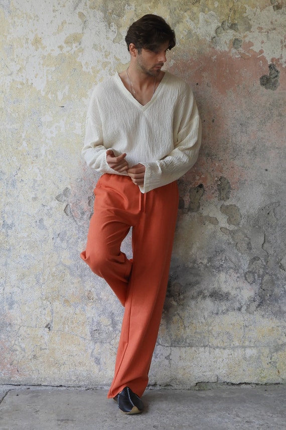 Burnt orange linen pants clearance