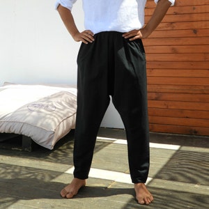 Mens Linen Blend Harem Pants: Drop Crotch Sarouel Trousers image 6