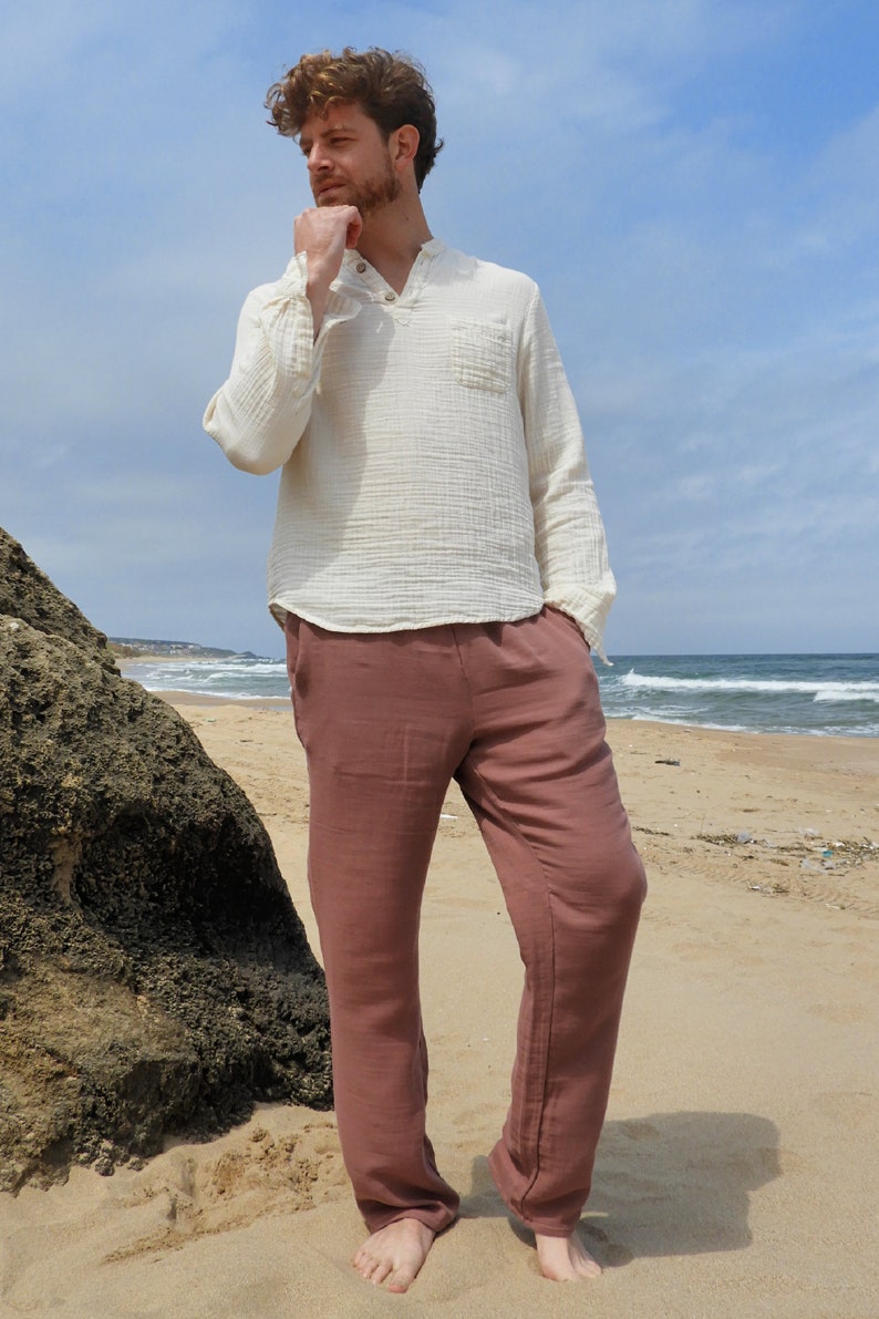 Cotton Gauze Shirt Men Mens Long Sleeve Shirt Soft Cotton Etsy