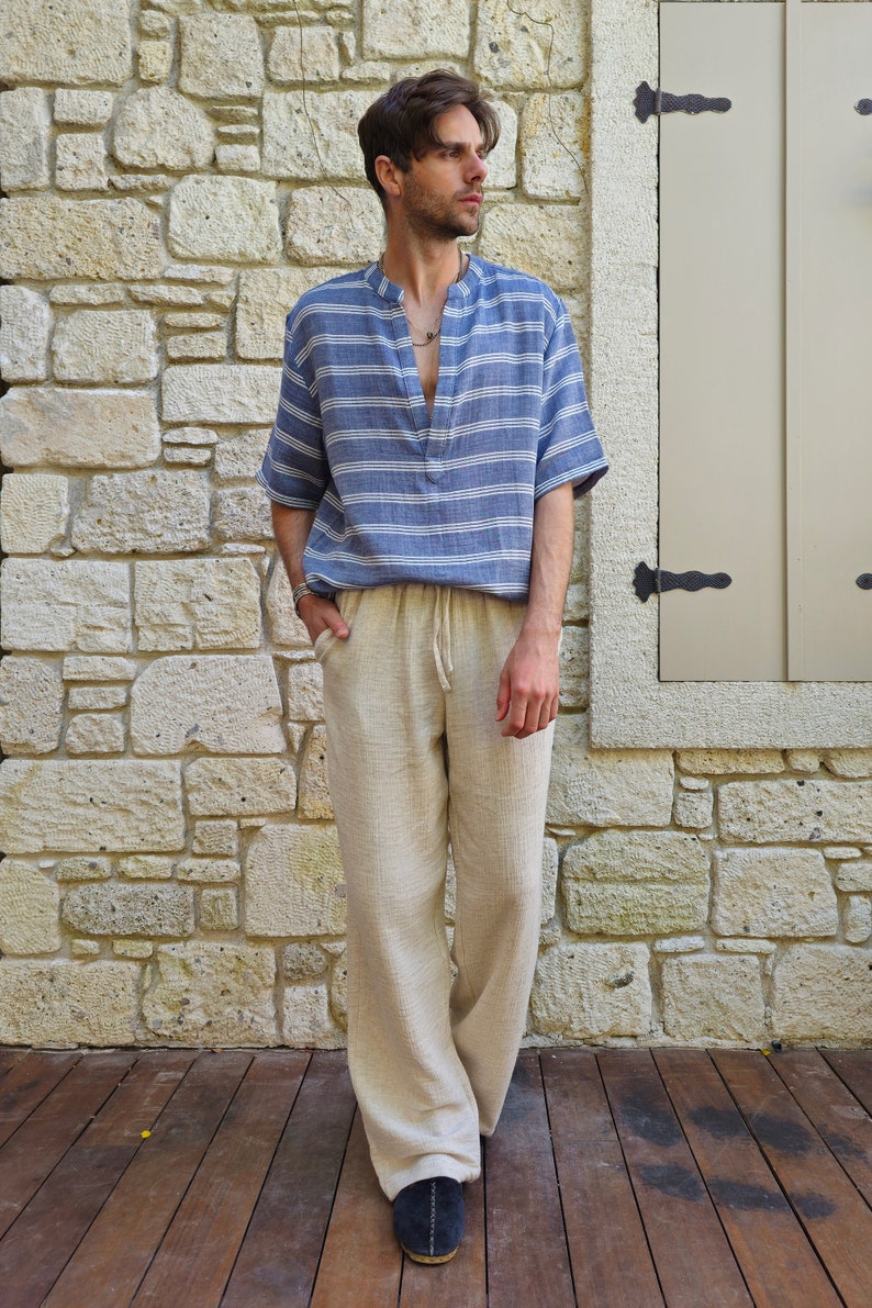 Herrbyxor i hampa med dragsko: Hållbara yogabyxor bild 6