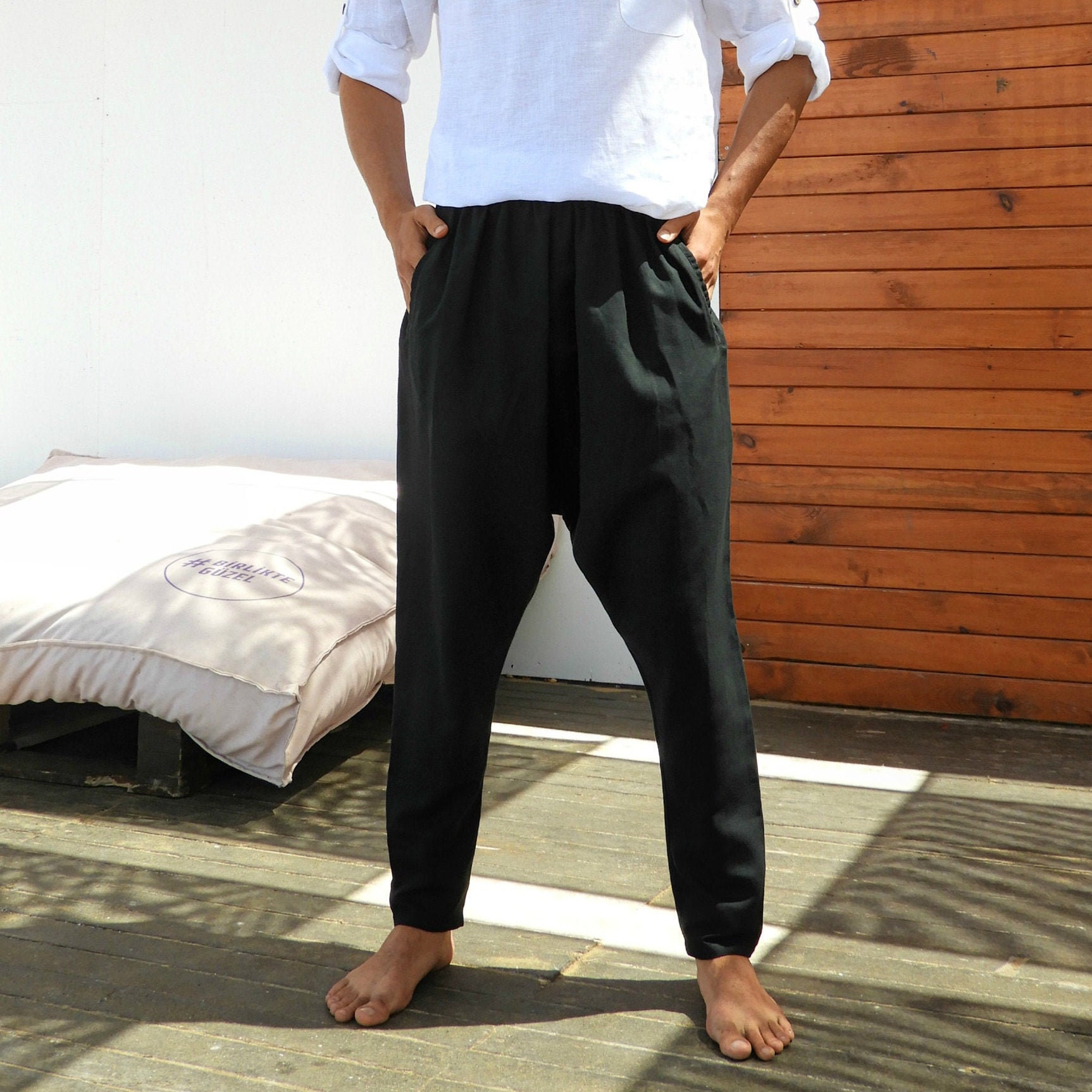 Harem Pants Men Mens Linen Pants Drop Crotch Pants - Etsy