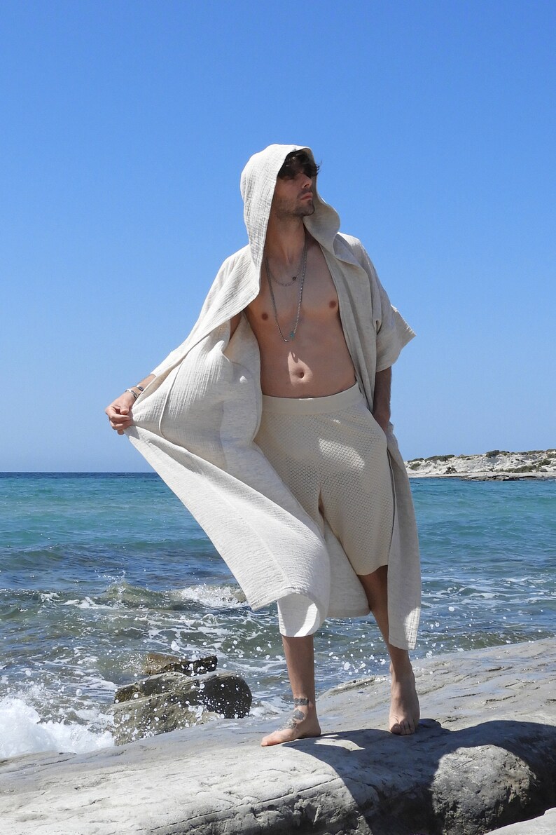 Hemp Robe Mens Hooded Hemp Kimono: Boho Festival Cardigan - Etsy