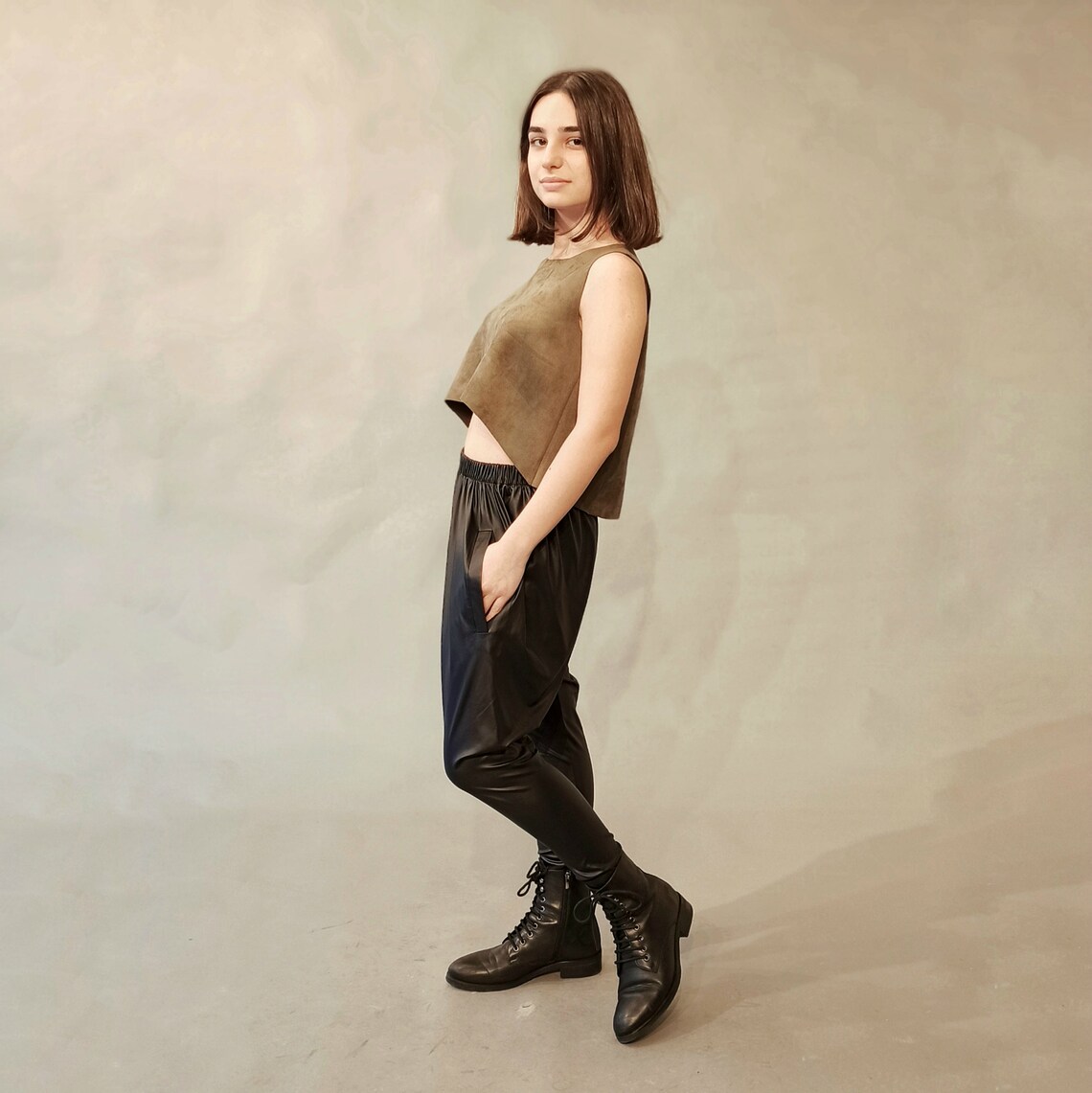 Tall Womens Leather Pants Mens Drop Crotch Pants Black Harem Etsy