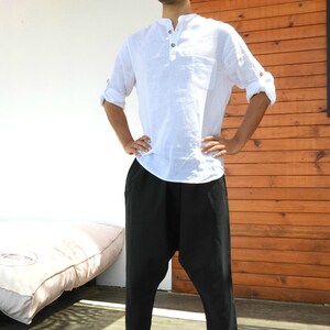 Mens Linen Blend Harem Pants: Drop Crotch Sarouel Trousers image 7