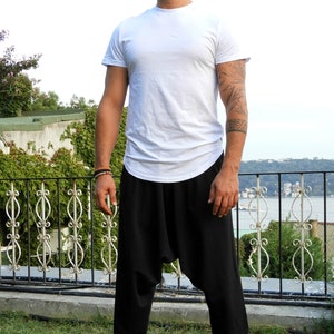 Black Harem Pants Men: Tall Drop Crotch Yoga Pants image 5
