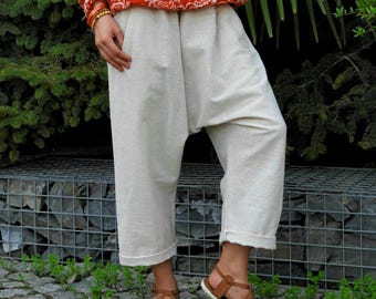 Linen Cotton Harem Pants: Women's Sustainable Drop-Crotch Trousers