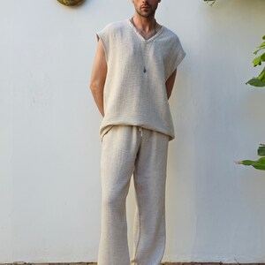 Herrbyxor i hampa med dragsko: Hållbara yogabyxor bild 4