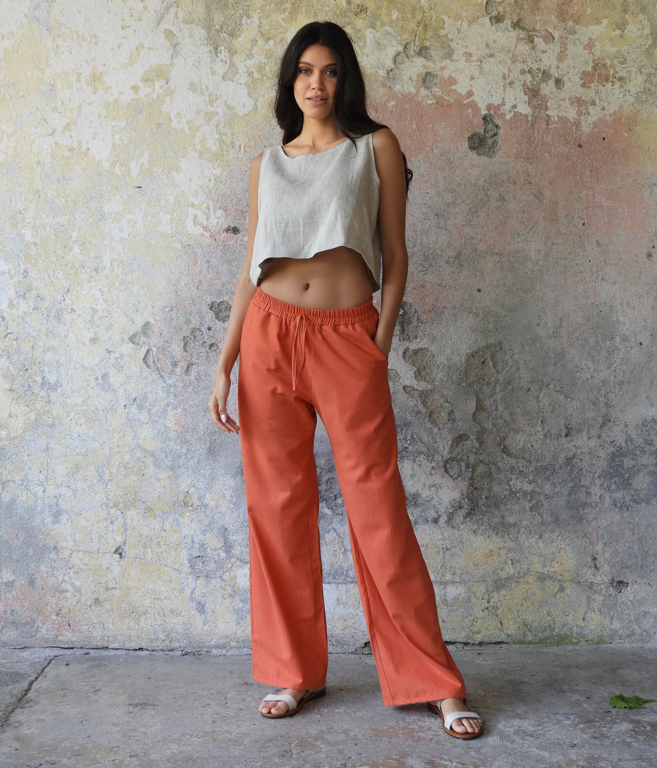 Linen Pants for Women,Clearance Women's Solid Color High-waist