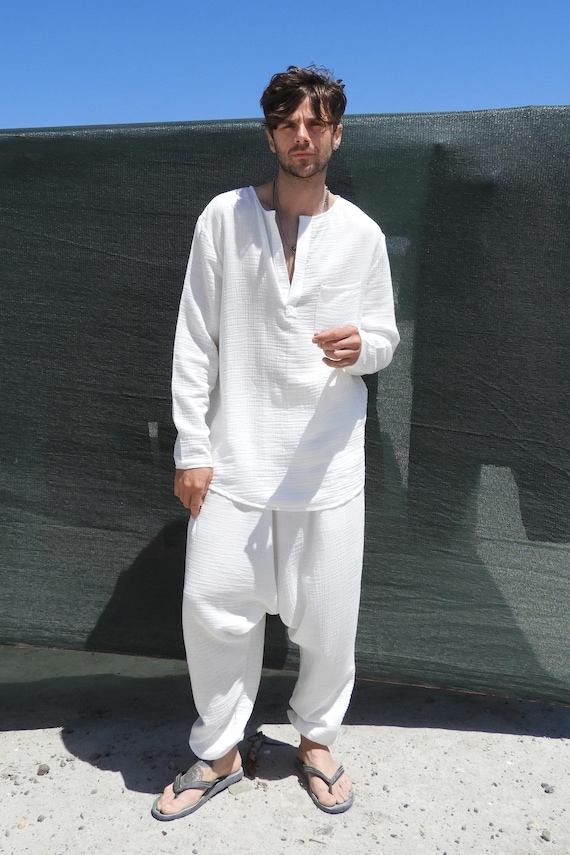 新しく着き Big Men, Pants Harem and Pants Baggy White Men, Tall Clothing