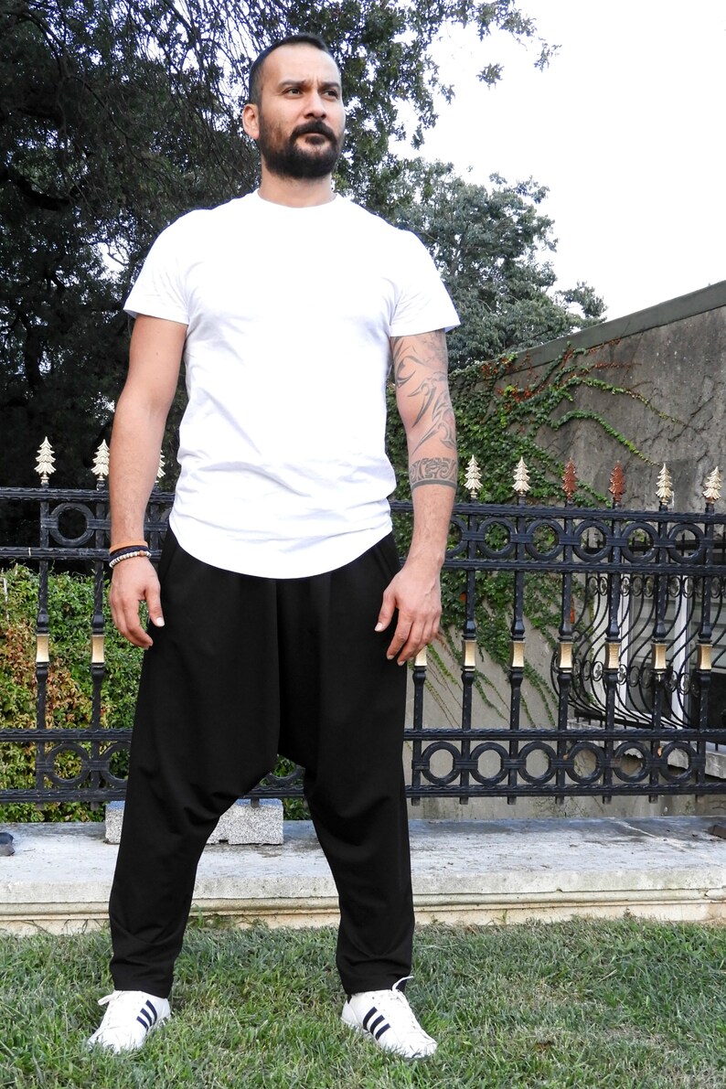 Black Harem Pants Men: Tall Drop Crotch Yoga Pants image 4