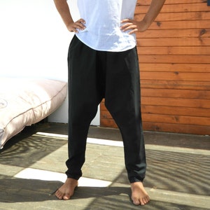Mens Linen Blend Harem Pants: Drop Crotch Sarouel Trousers image 8