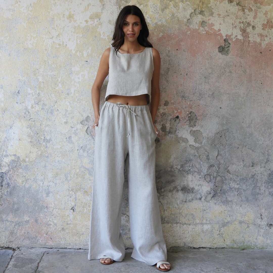 Wide Leg Linen Pants, Palazzo Pants Women, Natural Linen Pants Plus ...