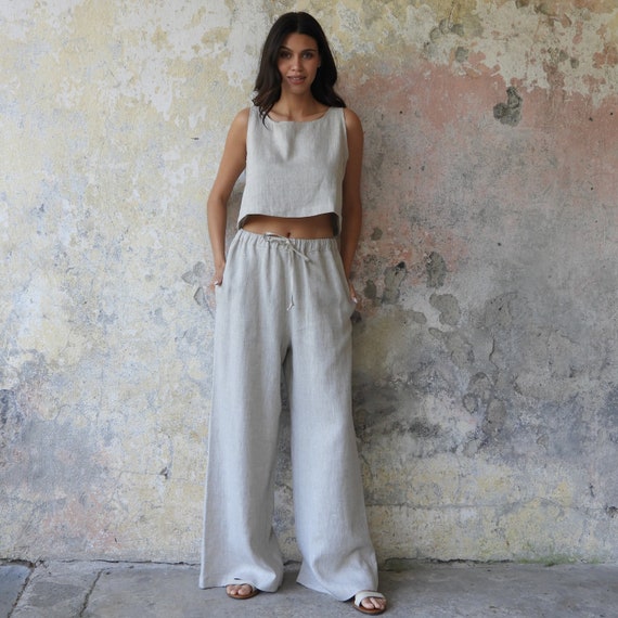 Wide Leg Linen Pants, Palazzo Pants Women, Natural Linen Pants Plus Size, Tall  Womens Linen Trousers 