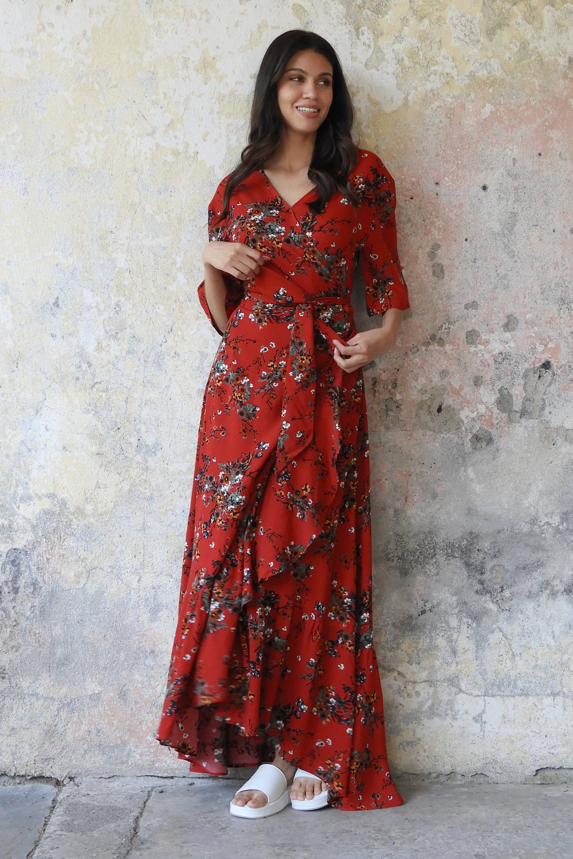 open lace back dress 1950s Ceil Chapman Ruby Red Taffeta Basque Waist Dress – Blossom Vintage main image 1
