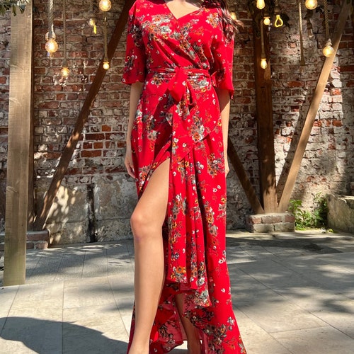 slim fit dress slacks Ruffle Maxi Dress in Red | Hand-Dyed Cotton Maxi Dress main image 1