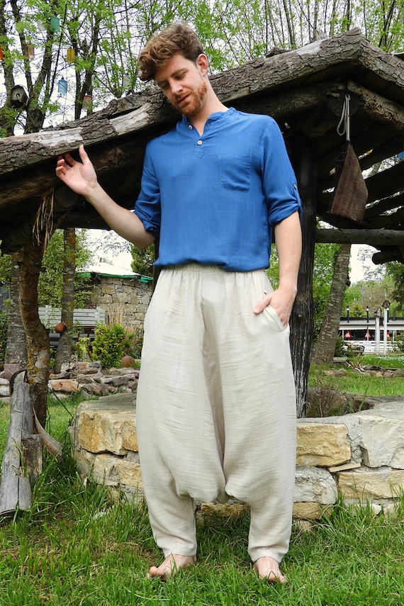 Harem Pants, Big and Tall Clothes Men, Natural Cotton Pants, Aladdin Pants,  Haremhose Herren, High Waisted Harem Trousers -  Canada