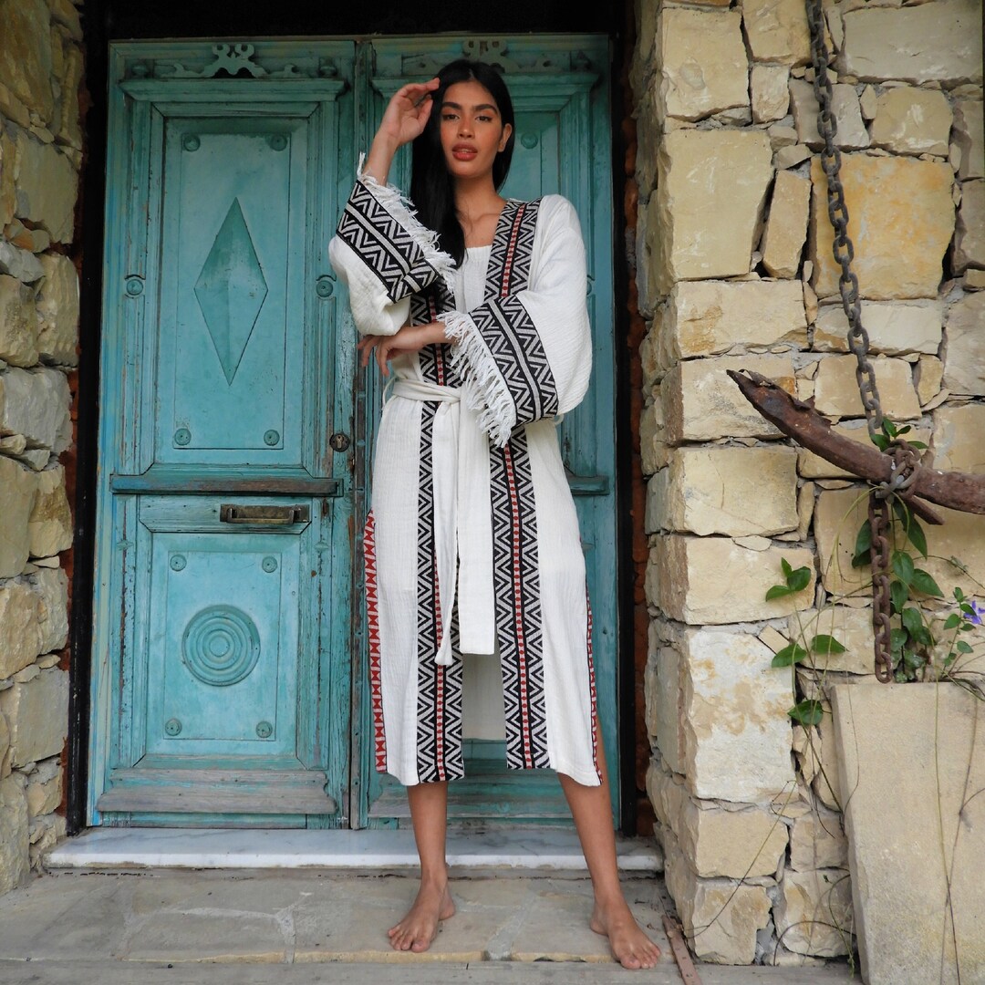 Authentic Aztec Robe Cotton Kimono Robe: Aztec Cream Boho Festival Cardigan - Etsy