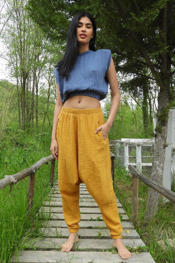 Harem Pants Women, Plus Size Harem Pants, Tall Pants Women, Organic Cotton  Pants, Drop Crotch Pants, Yoga Harem Trousers 