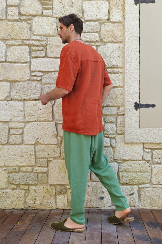 Pantalon Sarouel Homme été - Coton/lin Léger - Coupe Baggy Décontractée - Grande Taille - Idéal Voyage, Plage - 2