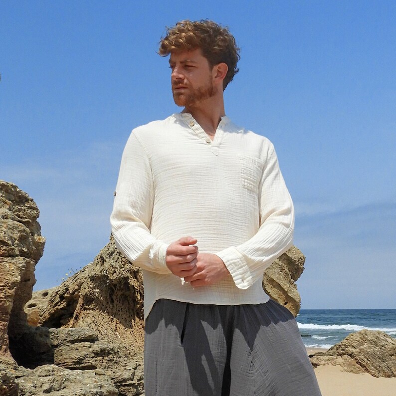 Cotton Gauze Shirt Men Mens Long Sleeve Shirt Soft Cotton Etsy