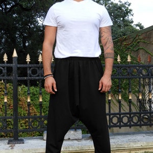 Black Harem Pants Men: Tall Drop Crotch Yoga Pants image 7