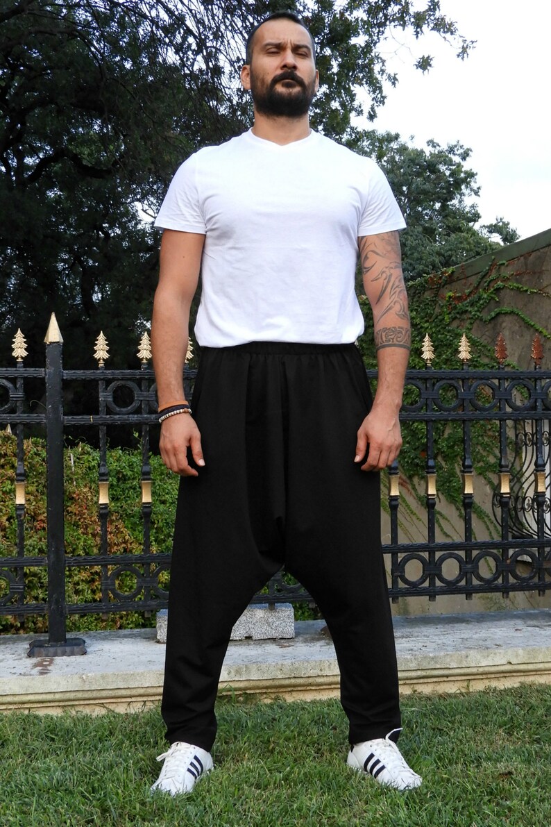 Black Harem Pants Men: Tall Drop Crotch Yoga Pants image 7