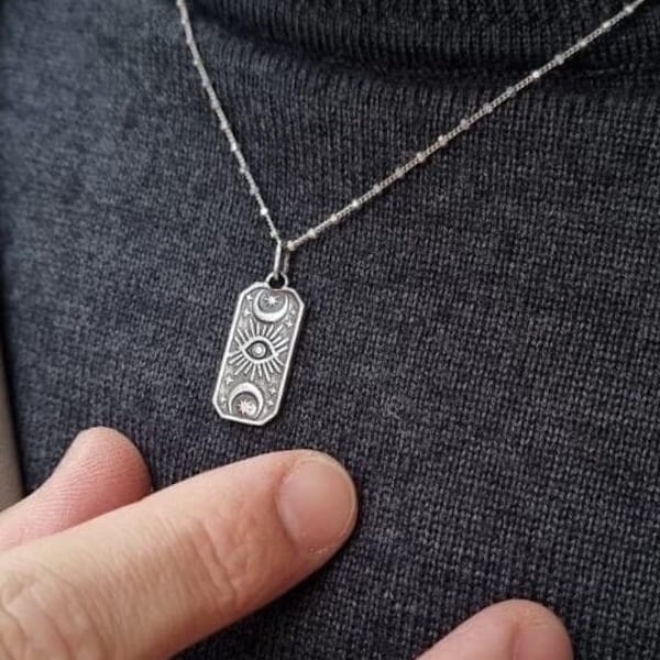 ESOTERISCHE HALSKETTE - Charm-Silber, Geschenk für Sie, Unisex-Schmuck, Weihnachten, magische Astrologie, Schmuckstück, Geschenk, handgefertigter mystischer Mond-Hexen-Anhänger