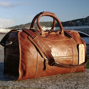 New Genuine Italian Leather Duffle Weekend Gym Travel Flight Cabin Sports Bag Holdall Mens Birthday  Gift Brown Verano