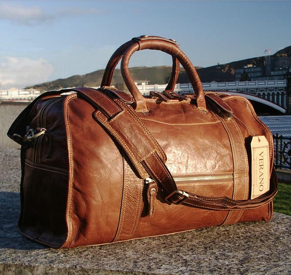 Duffle Vecchio Brown Italian Leather Weekender Travel Bag