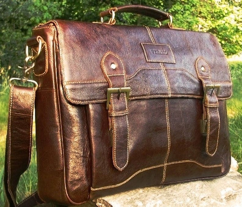 New Genuine Italian Leather Briefcase Messenger Office Work Shoulder Bag Satchel Mens Wedding Gift Mocha Dark Brown Real Luxury Verano