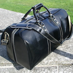SALE: Echtes italienisches Leder Duffle Weekend Gym Travel Flug Cabin Sporttasche Holdall Mens Best Man Gift Black Verano