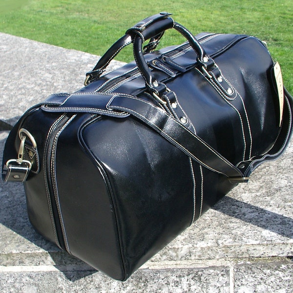 SALE : Genuine Italian Leather Duffle Weekend Gym Travel Flight Cabin Sports Bag Holdall Mens Best Man Gift Black Verano