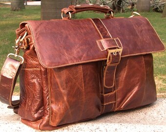 Sale: Genuine Italian Leather Briefcase Shoulder Business - Etsy UK