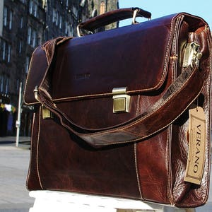 VENTE ! Porte-documents en cuir italien véritable Messenger sac de bureau PDG pour homme cadeau d'anniversaire pour homme châtaigne marron moka luxe Verano