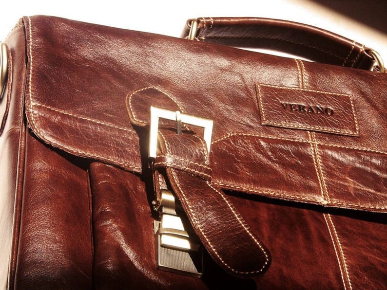 New Genuine Italian Leather Briefcase Messenger Office Work Shoulder Bag Satchel Mens Wedding Gift Mocha Dark Brown Real Luxury Verano