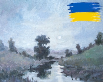 Moony Night -original oil painting, landscape oil artwork