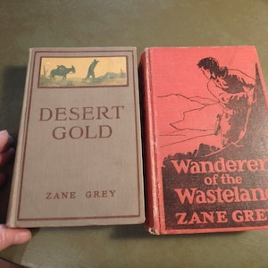 8G- 2 Zane Gray HB novels- wanderer of the Wasteland 1923 & Desert Gold 1913