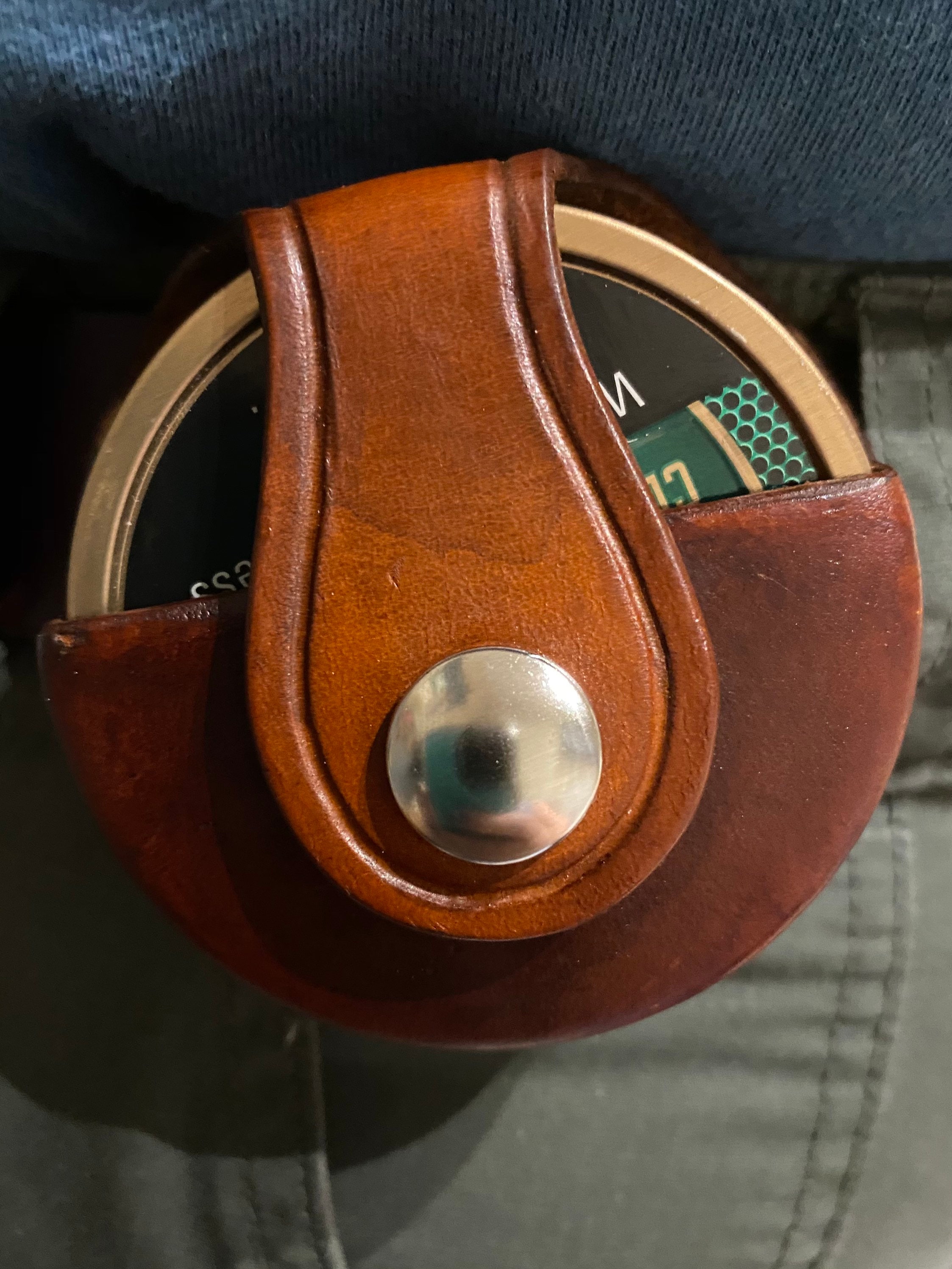 Swedish SNUS or ZYN Dip Can Holder Holster With Belt Clip Made of  Hand-stitched Natural Full Grain Leather in Traditional or Fashion Colors.  